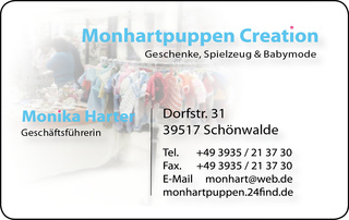Monhart Puppen Creation Visitenkarte